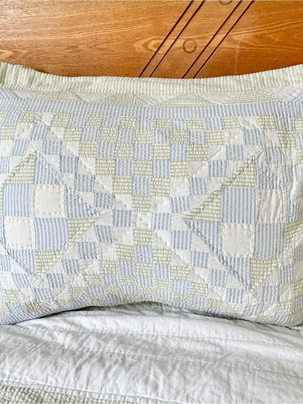 Sea Glass Blue & Green Patchwork Quilt Set with Matching Pillow Shams